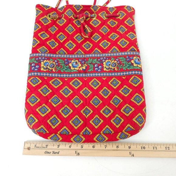 Vera Bradley Drawstring Backsack Backpack Floral Bag Villa Red Retired Bag Pouch - Picture 10 of 12